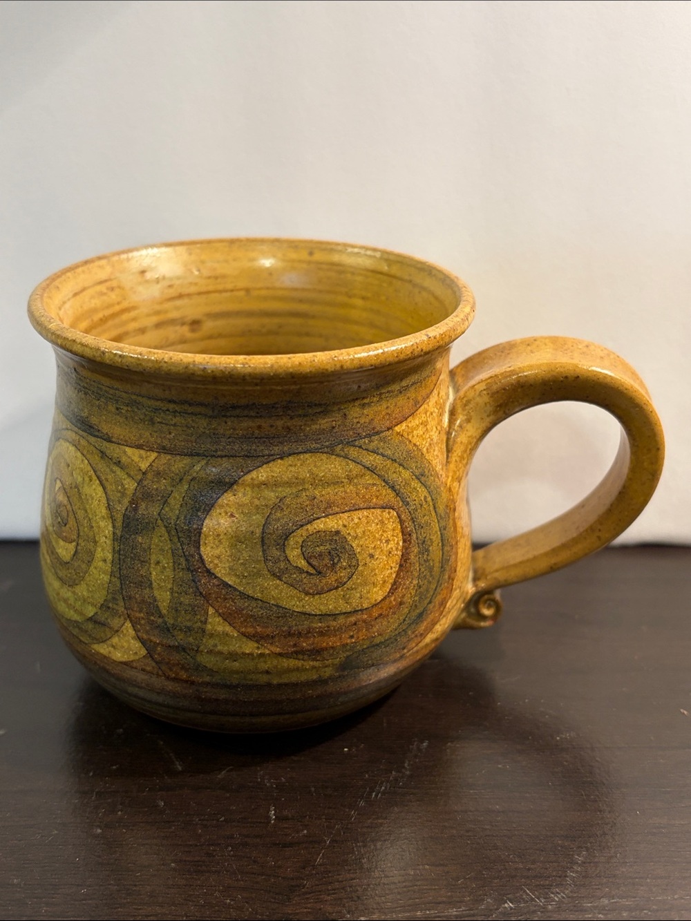 Handcrafted Yellow Spiral Stoneware Mug - Home Art